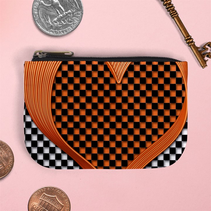 Heart Chess Board Checkerboard Mini Coin Purse