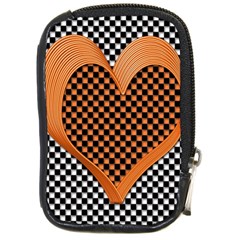 Heart Chess Board Checkerboard Compact Camera Leather Case by HermanTelo