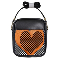 Heart Chess Board Checkerboard Girls Sling Bag