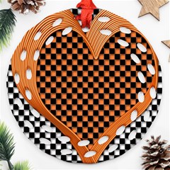 Heart Chess Board Checkerboard Round Filigree Ornament (two Sides) by HermanTelo