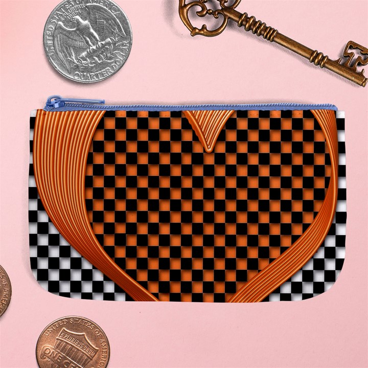 Heart Chess Board Checkerboard Large Coin Purse