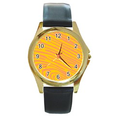 Pattern Texture Yellow Round Gold Metal Watch by HermanTelo