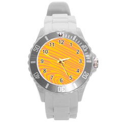 Pattern Texture Yellow Round Plastic Sport Watch (l) by HermanTelo