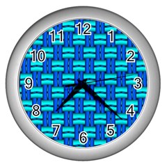 Pattern Graphic Background Image Blue Wall Clock (Silver)