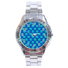 Pattern Graphic Background Image Blue Stainless Steel Analogue Watch