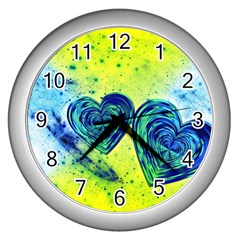 Heart Emotions Love Blue Wall Clock (silver) by HermanTelo