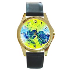 Heart Emotions Love Blue Round Gold Metal Watch by HermanTelo