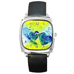 Heart Emotions Love Blue Square Metal Watch