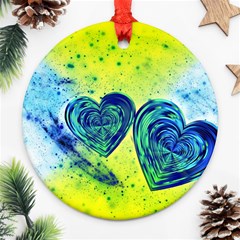 Heart Emotions Love Blue Round Ornament (two Sides)