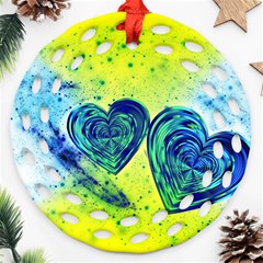 Heart Emotions Love Blue Round Filigree Ornament (two Sides)