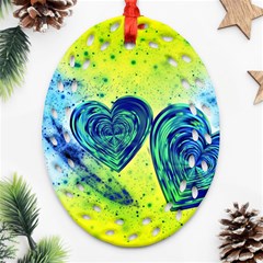 Heart Emotions Love Blue Oval Filigree Ornament (two Sides) by HermanTelo