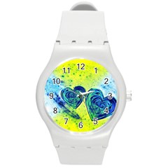 Heart Emotions Love Blue Round Plastic Sport Watch (m)