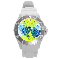 Heart Emotions Love Blue Round Plastic Sport Watch (l)