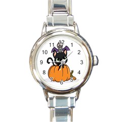 Halloween Cute Cat Round Italian Charm Watch by HermanTelo