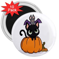 Halloween Cute Cat 3  Magnets (10 Pack)  by HermanTelo