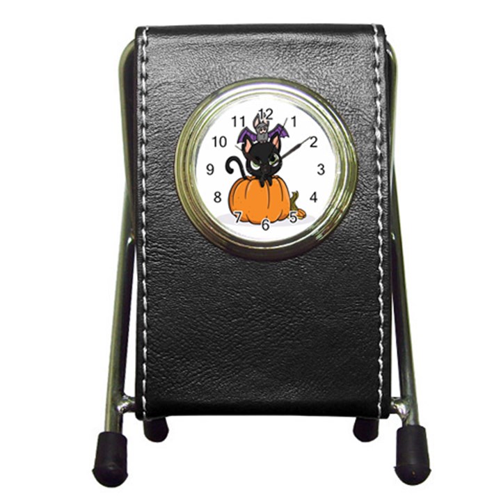 Halloween Cute Cat Pen Holder Desk Clock