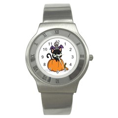 Halloween Cute Cat Stainless Steel Watch by HermanTelo