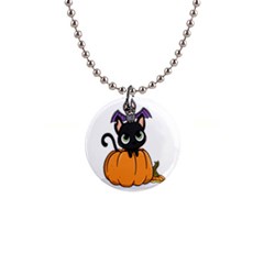 Halloween Cute Cat 1  Button Necklace by HermanTelo