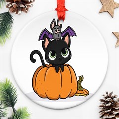 Halloween Cute Cat Round Ornament (two Sides) by HermanTelo