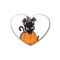 Halloween Cute Cat Rubber Coaster (heart)  by HermanTelo