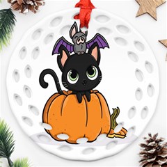 Halloween Cute Cat Round Filigree Ornament (two Sides) by HermanTelo