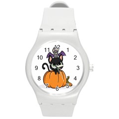 Halloween Cute Cat Round Plastic Sport Watch (m) by HermanTelo