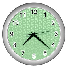 Background Polka Green Wall Clock (silver) by HermanTelo