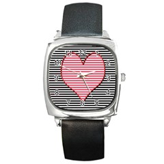 Heart Stripes Symbol Striped Square Metal Watch by HermanTelo