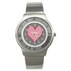 Heart Stripes Symbol Striped Stainless Steel Watch