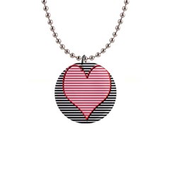 Heart Stripes Symbol Striped 1  Button Necklace by HermanTelo