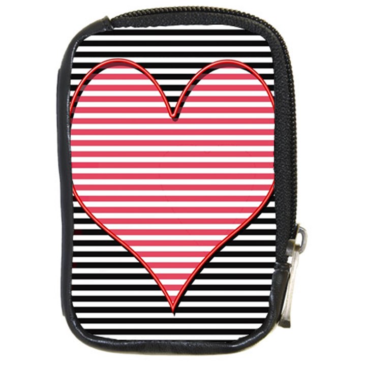 Heart Stripes Symbol Striped Compact Camera Leather Case