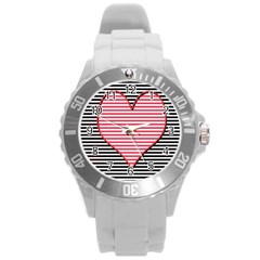 Heart Stripes Symbol Striped Round Plastic Sport Watch (l)