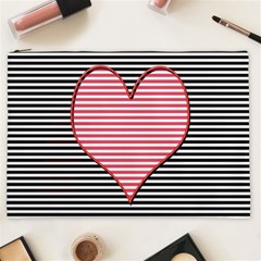 Heart Stripes Symbol Striped Cosmetic Bag (xxl) by HermanTelo