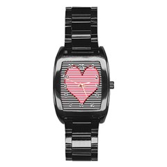 Heart Stripes Symbol Striped Stainless Steel Barrel Watch