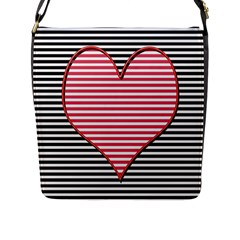 Heart Stripes Symbol Striped Flap Closure Messenger Bag (l)