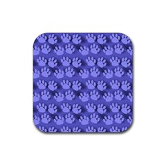 Pattern Texture Feet Dog Blue Rubber Coaster (square)  by HermanTelo