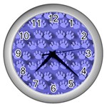 Pattern Texture Feet Dog Blue Wall Clock (Silver) Front