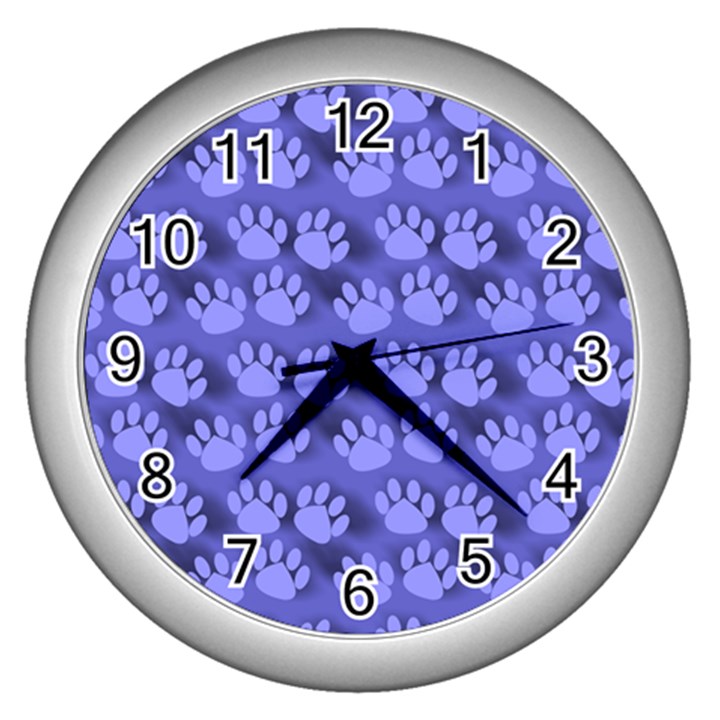 Pattern Texture Feet Dog Blue Wall Clock (Silver)