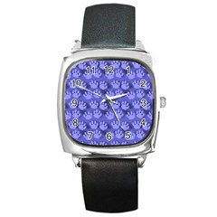 Pattern Texture Feet Dog Blue Square Metal Watch