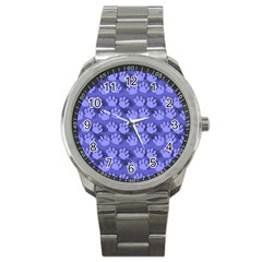 Pattern Texture Feet Dog Blue Sport Metal Watch by HermanTelo