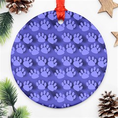 Pattern Texture Feet Dog Blue Round Ornament (two Sides)