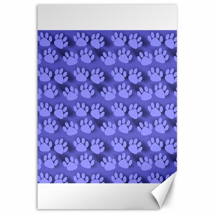 Pattern Texture Feet Dog Blue Canvas 12  x 18 