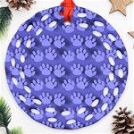 Pattern Texture Feet Dog Blue Round Filigree Ornament (Two Sides) Back