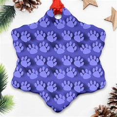 Pattern Texture Feet Dog Blue Snowflake Ornament (two Sides) by HermanTelo