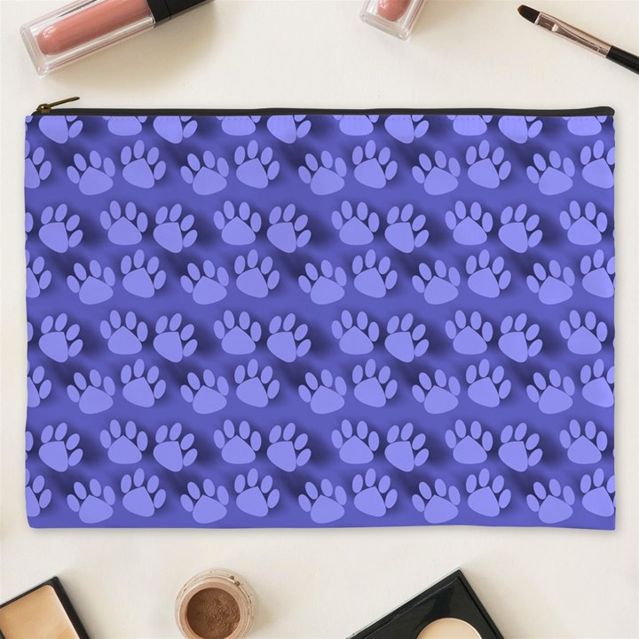 Pattern Texture Feet Dog Blue Cosmetic Bag (XXXL)