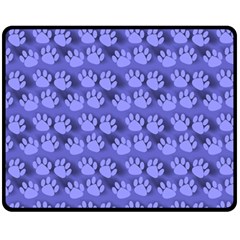 Pattern Texture Feet Dog Blue Double Sided Fleece Blanket (medium) 