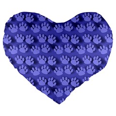 Pattern Texture Feet Dog Blue Large 19  Premium Flano Heart Shape Cushions