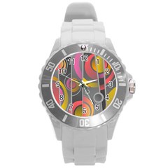 Abstract Colorful Background Grey Round Plastic Sport Watch (l)