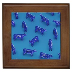 Cow Illustration Blue Framed Tile by HermanTelo