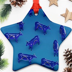 Cow Illustration Blue Star Ornament (two Sides)